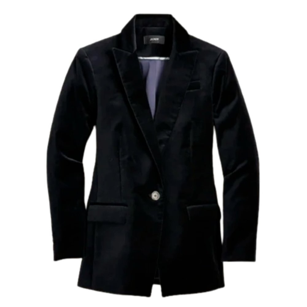 NWT JCrew Willa Velvet Blazer Jacket Womens 0 Black Stretch One Button Coat NEW - Picture 1 of 13